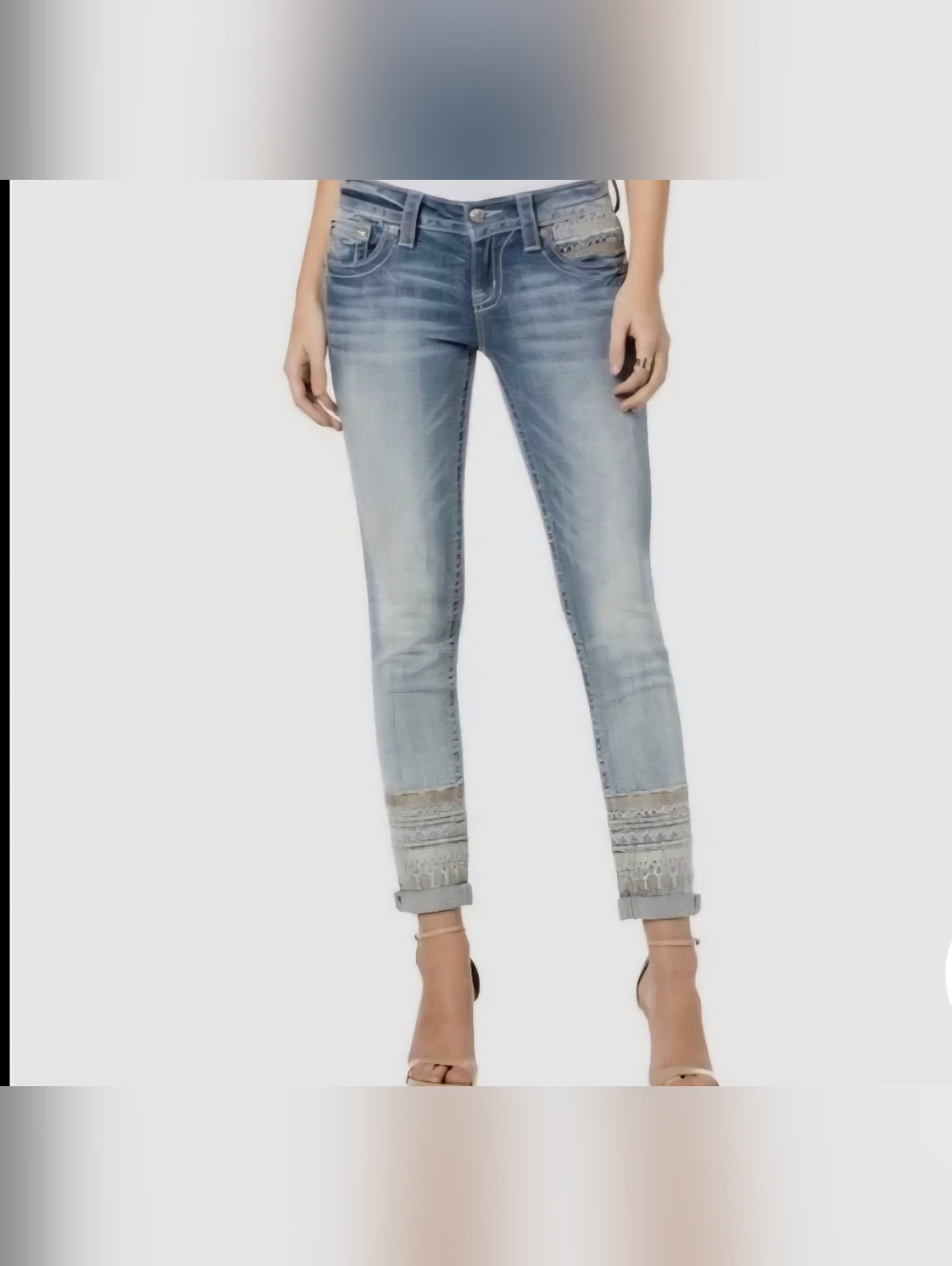 Miss Me Light Blue Skinny Jeans with Embellished Ankles